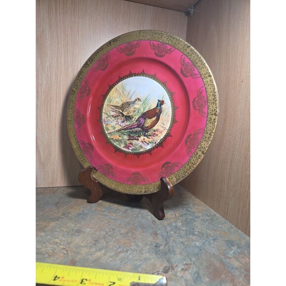 Schumann Arzberg Bavaria Germany Pheasant Cabinet Plate Red with Gold Trim - Picture 6 of 9